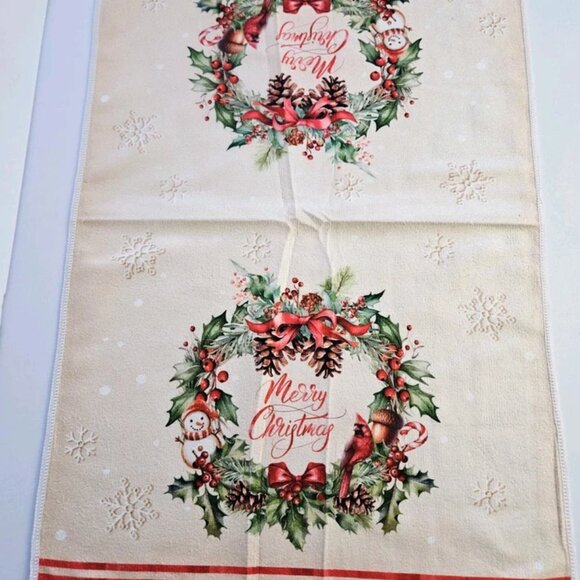 Christmas Kitchen Hand Towels, Santa & Wreath Design | Holiday Home Decor - Picture 1 of 8